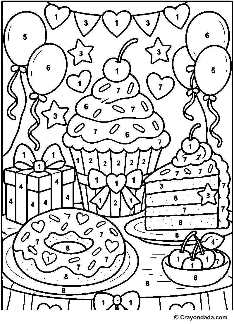 Bakery Dessert Table Color by Number printable activity