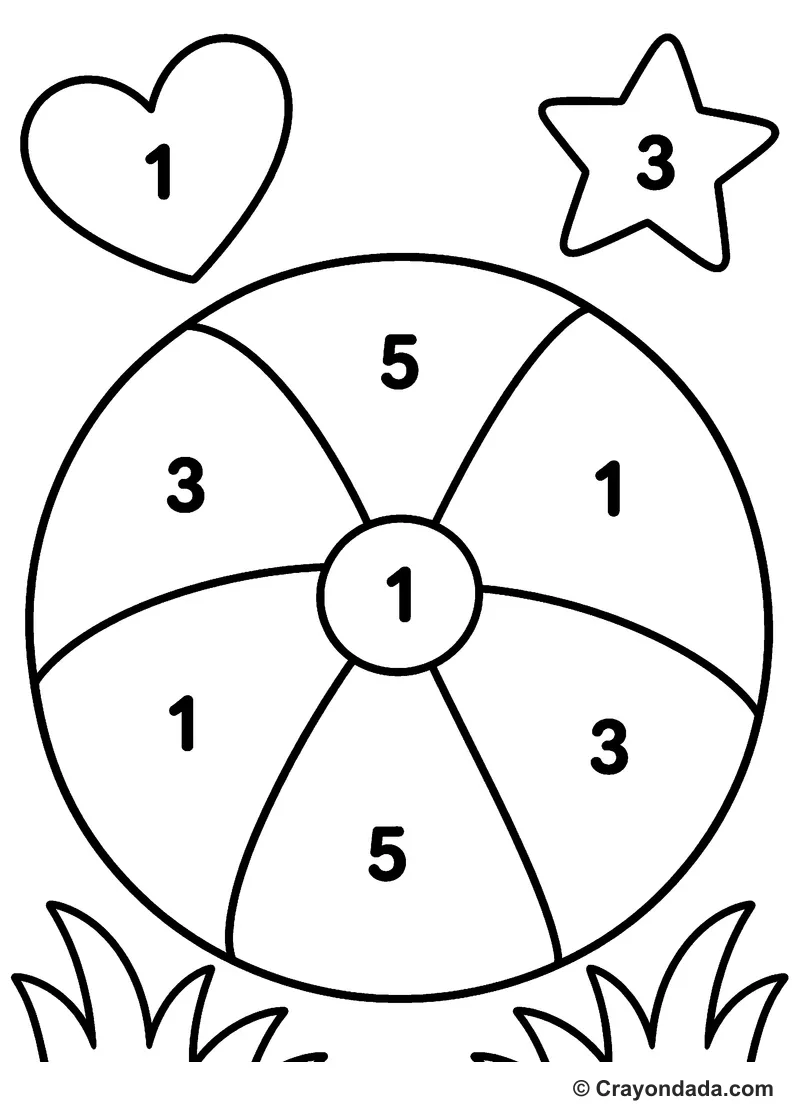 Beginner Beach Ball Color by Number printable activity