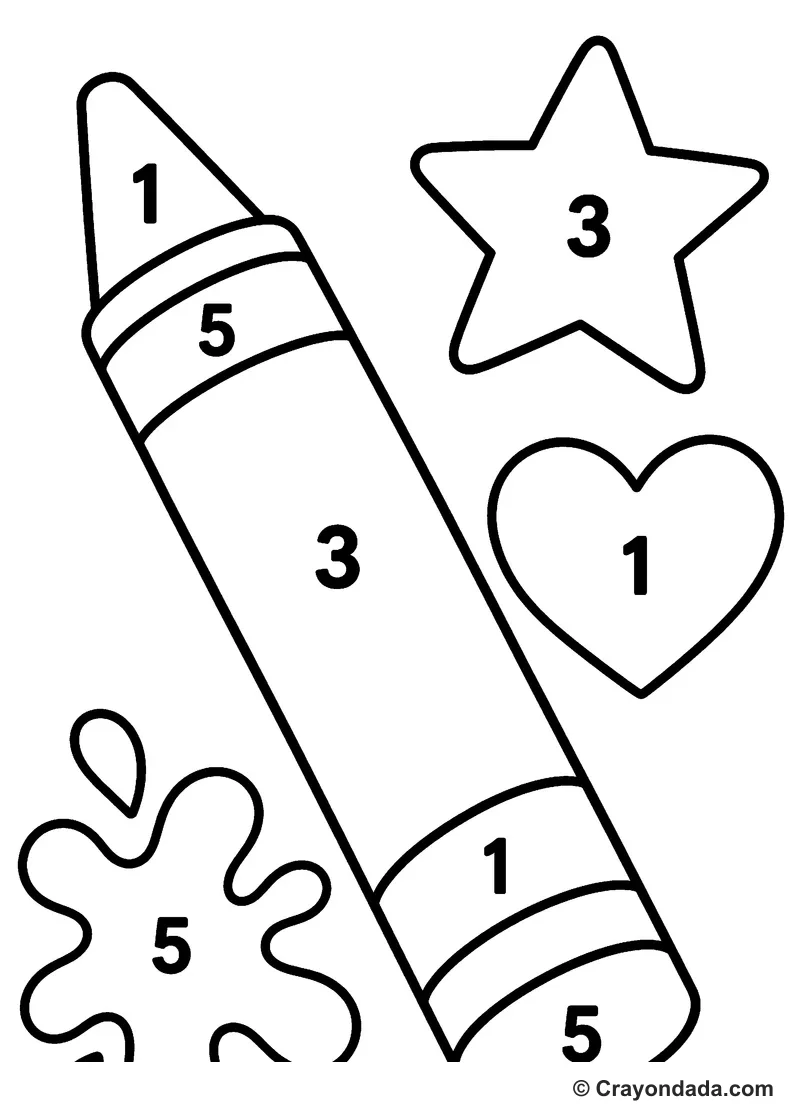 Beginner Big Crayon Color by Number printable activity