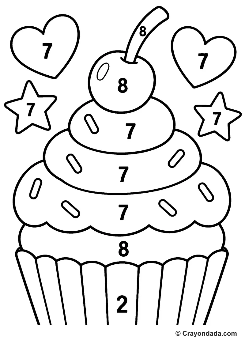 Beginner Big Cupcake Color by Number printable activity