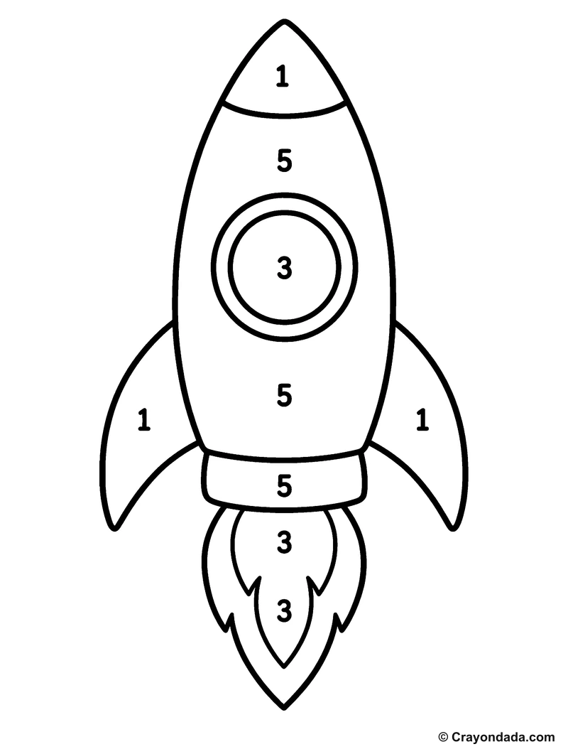 Big Rocket Ship color by number printable activity