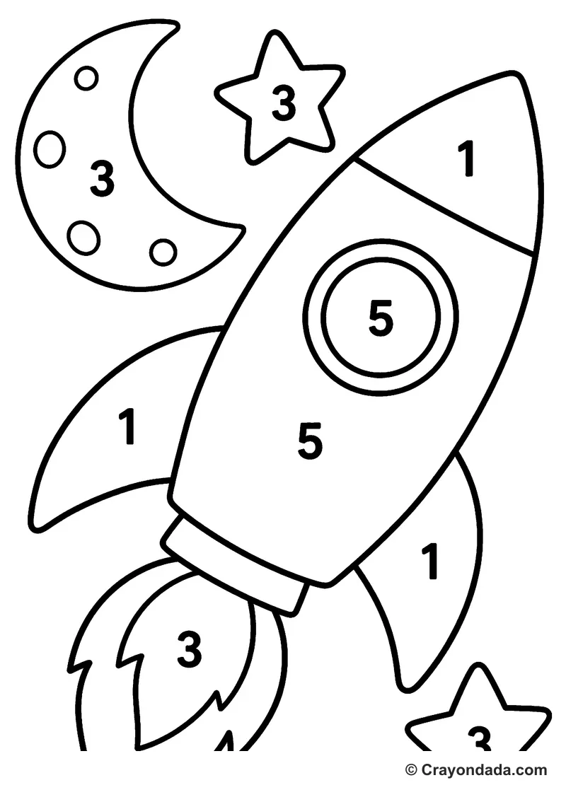 Beginner Big Rocket Color by Number printable activity