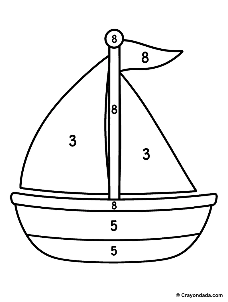 Blue Boat color by number printable activity