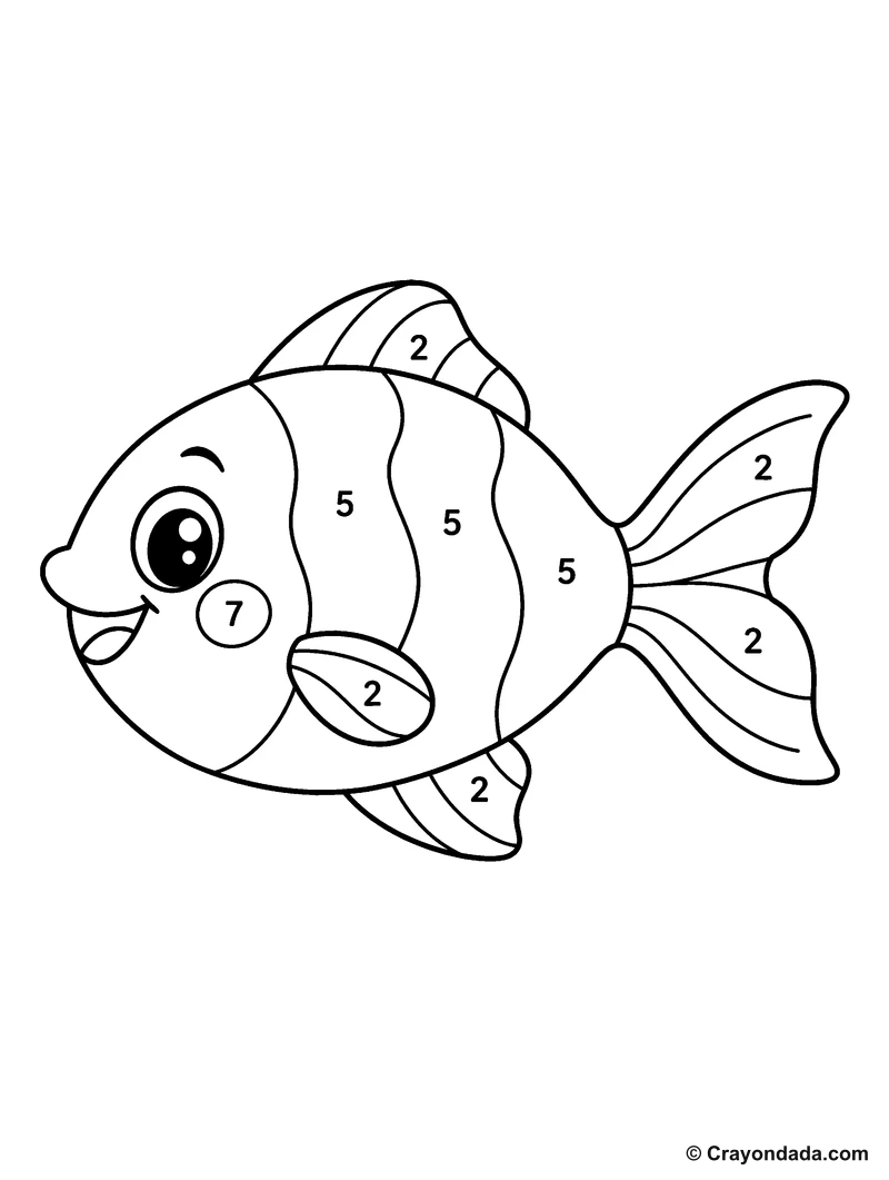 Blue Fish color by number printable activity