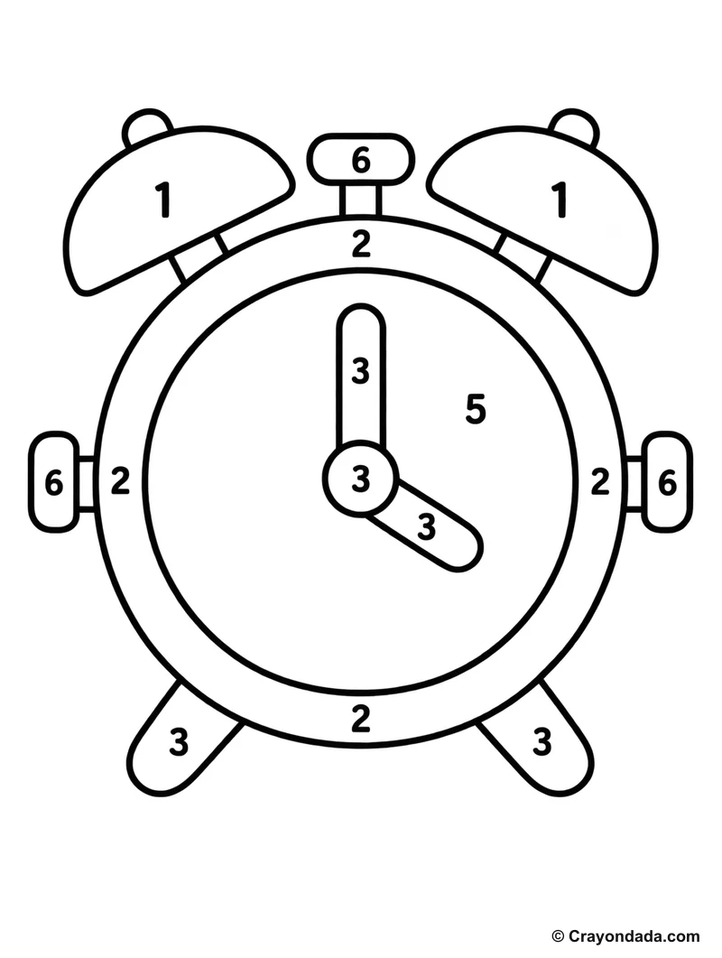 Bright Alarm Clock Color by Number printable activity