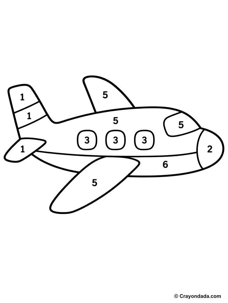 Bright Airplane Color by Number printable activity