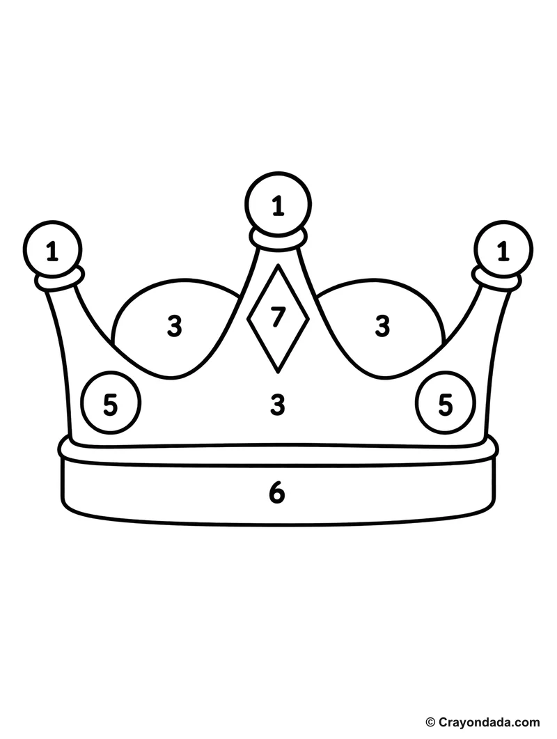 Bright Royal Crown Color by Number printable activity