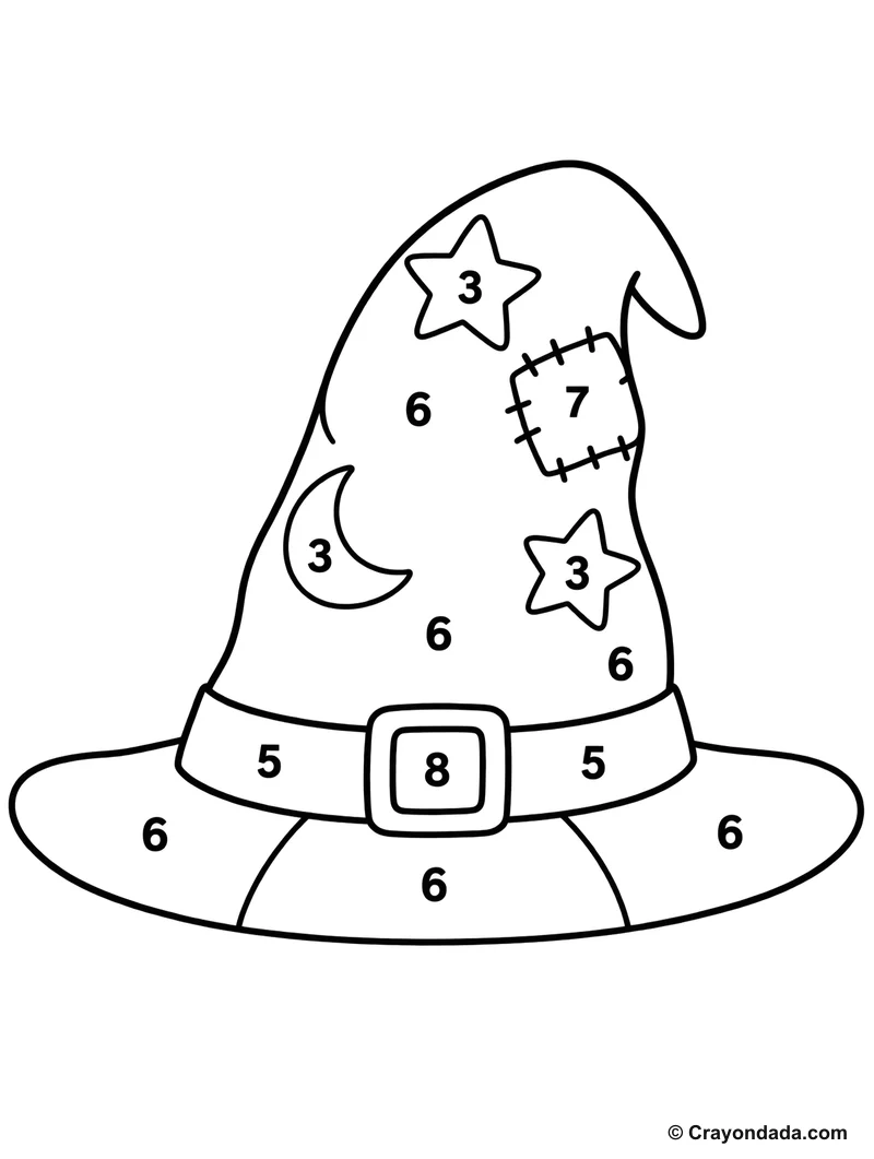 Bright Wizard Hat Color by Number printable activity