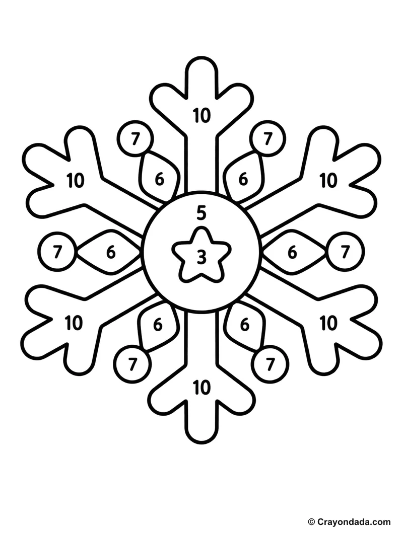 Bright Snowflake Color by Number printable activity