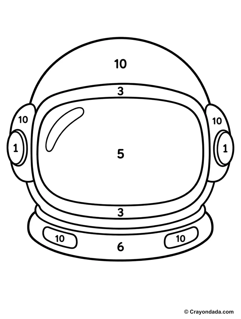 Colorful Astronaut Helmet Color by Number printable activity