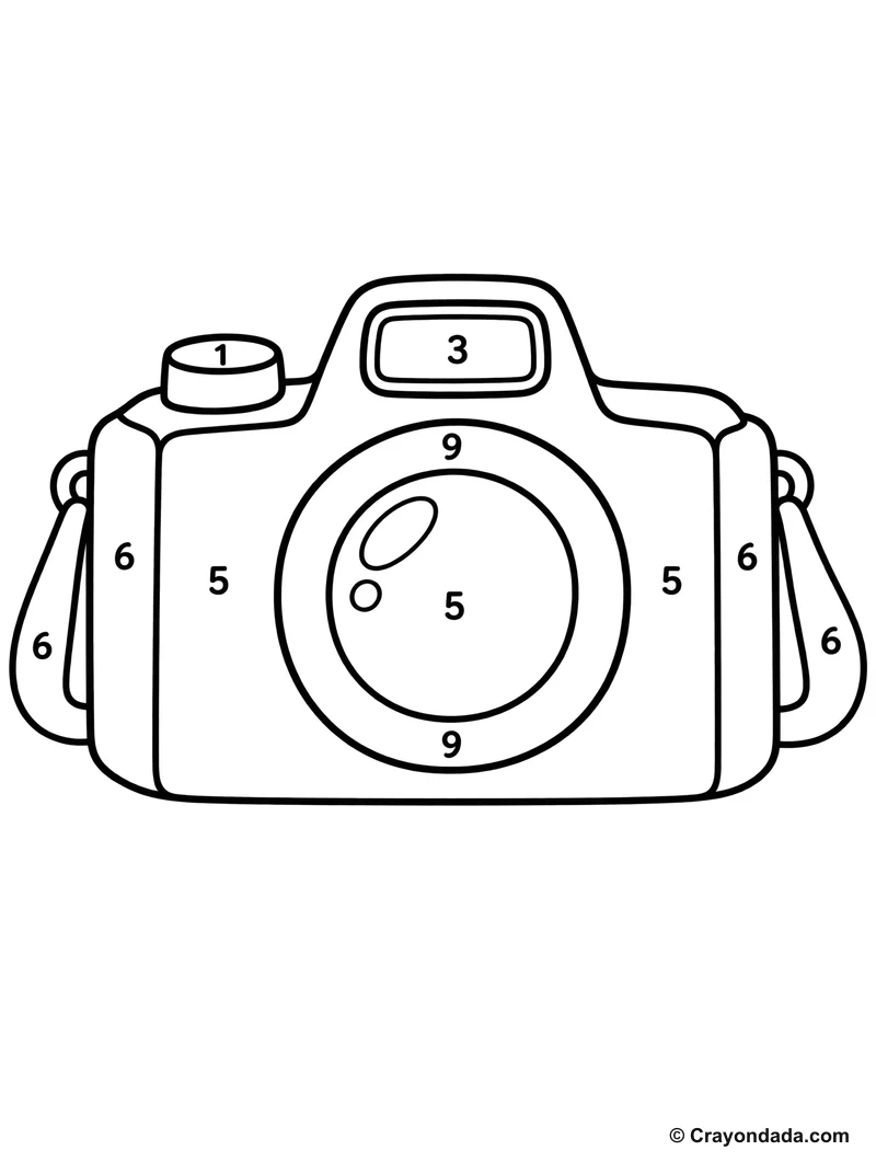 Colorful Camera Color by Number printable activity