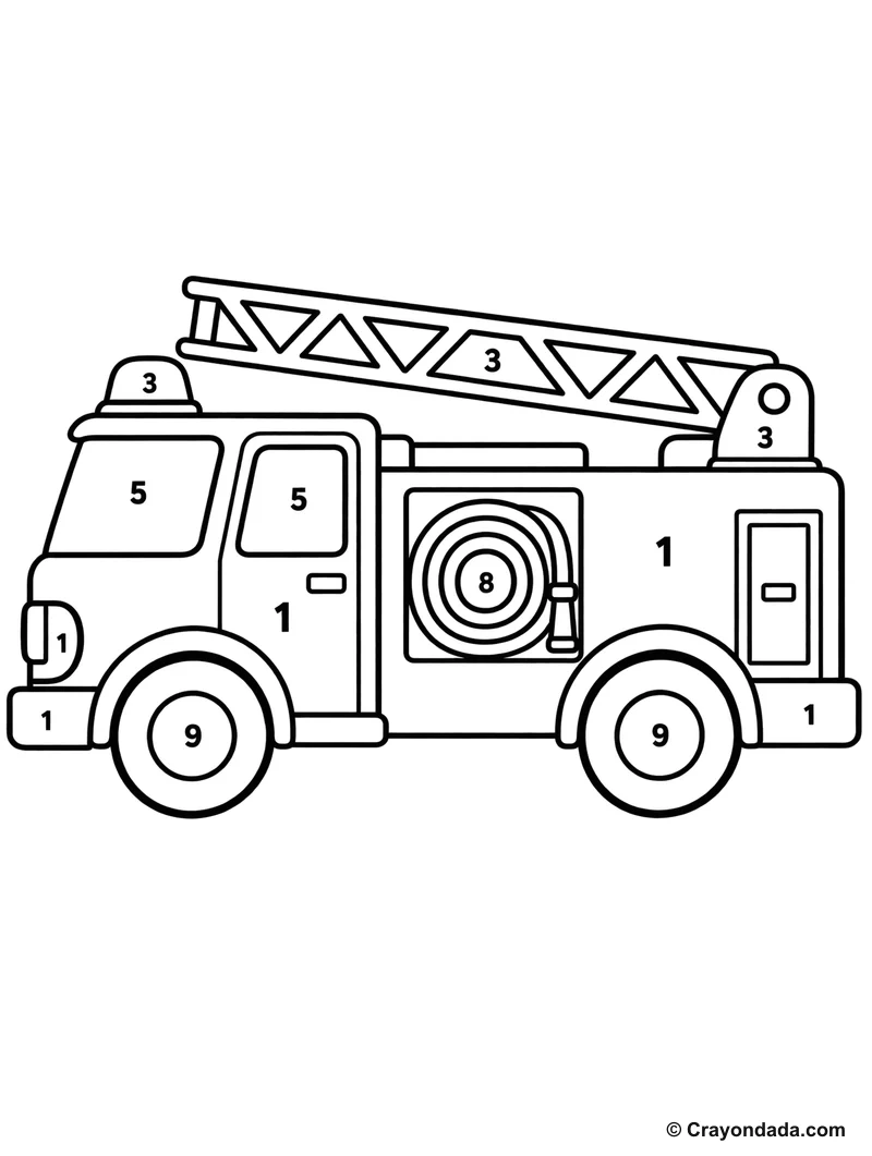 Colorful Fire Truck Color by Number printable activity