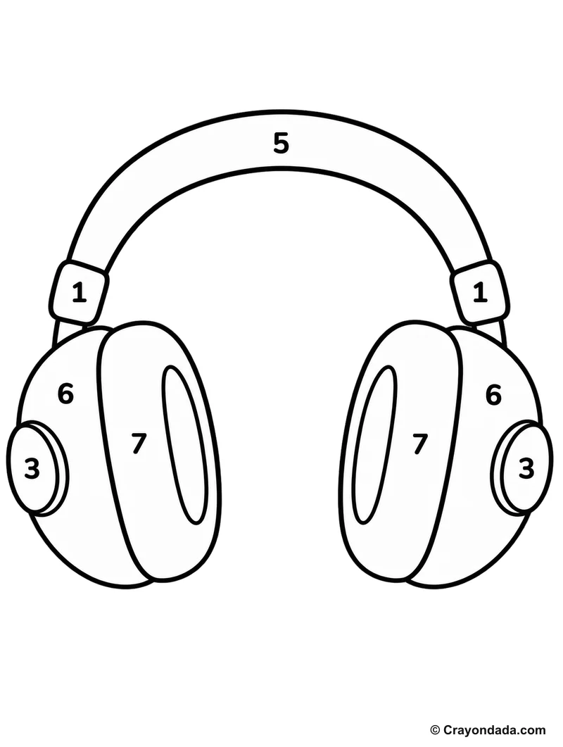 Colorful Headphones Color by Number printable activity