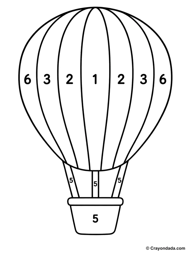 Colorful Hot Air Balloon Color by Number printable activity