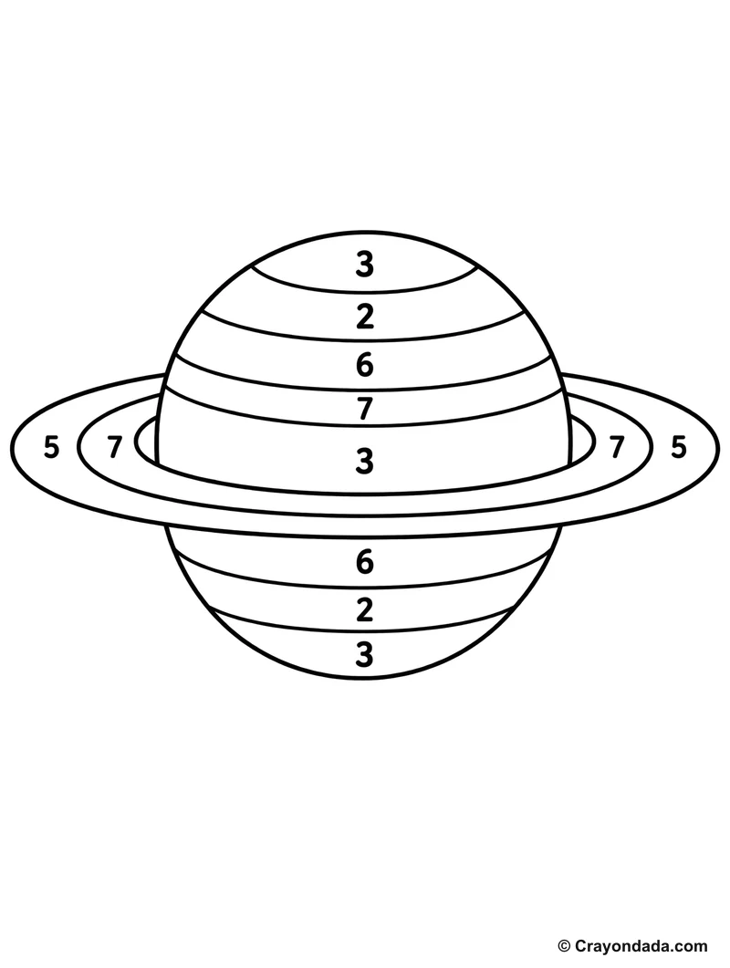 Colorful Saturn Planet Color by Number printable activity