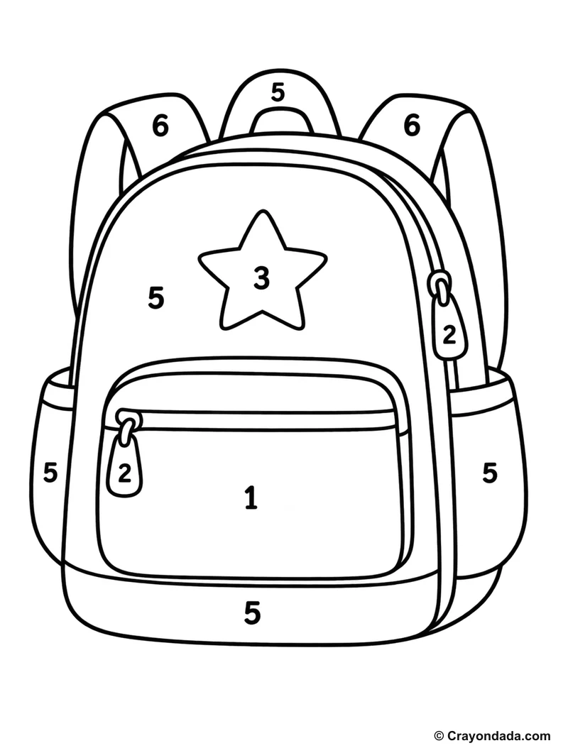 Colorful School Backpack Color by Number printable activity