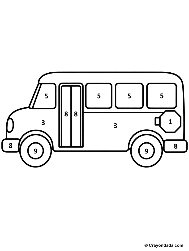 Colorful School Bus Color by Number printable activity