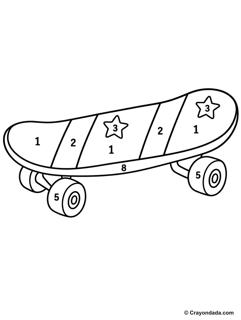 Colorful Skateboard Color by Number printable activity