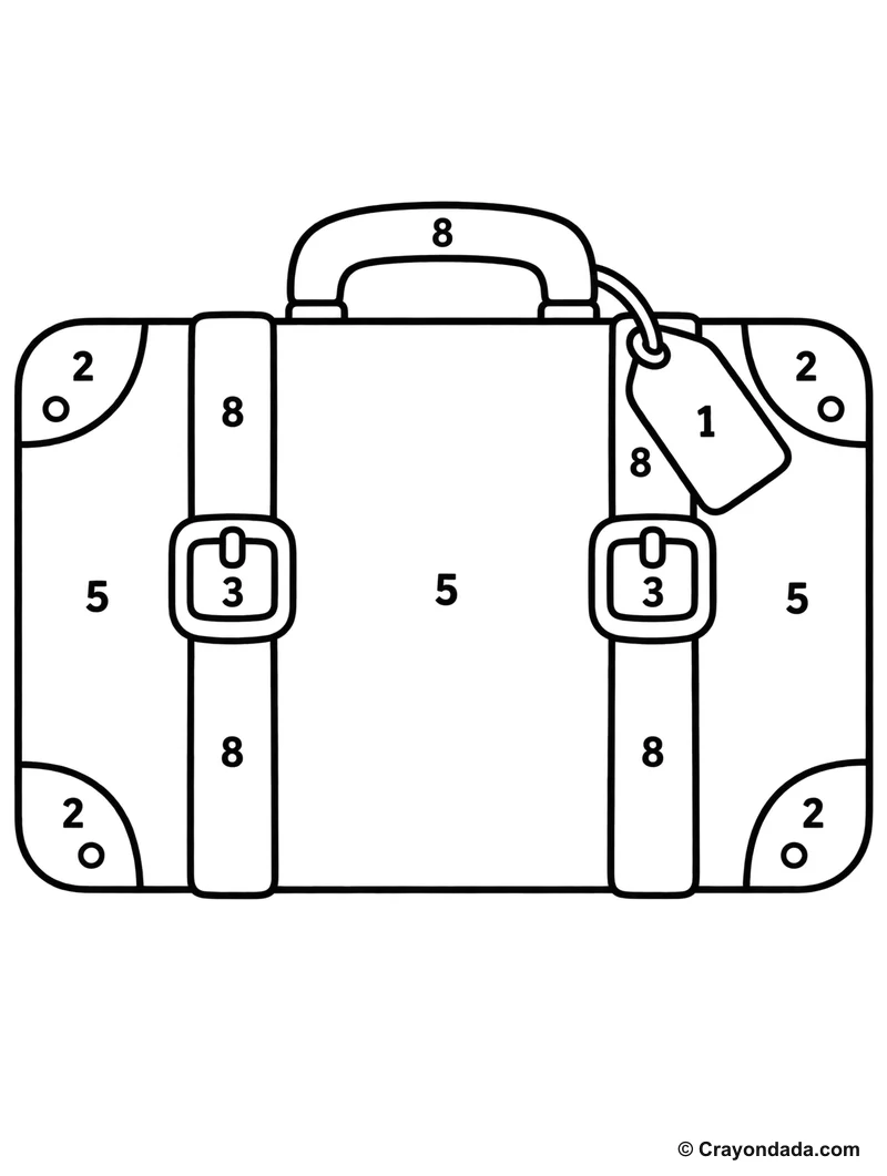 Colorful Suitcase Color by Number printable activity