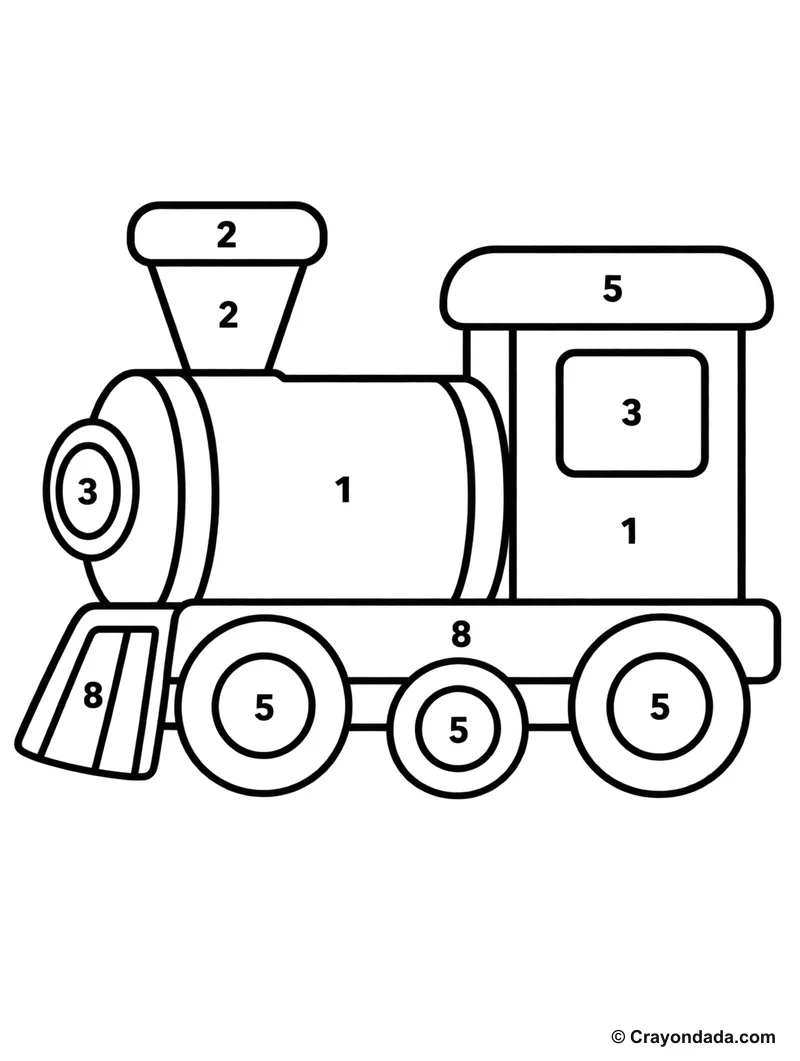 Colorful Toy Train Engine Color by Number printable activity