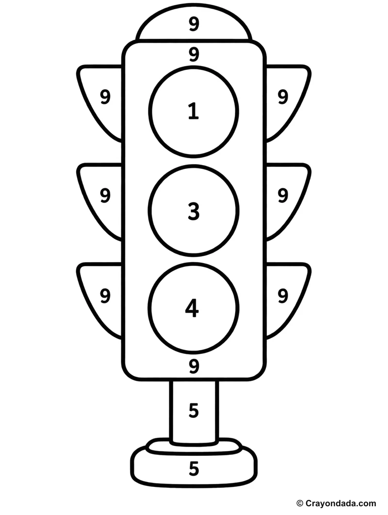 Colorful Traffic Light Color by Number printable activity