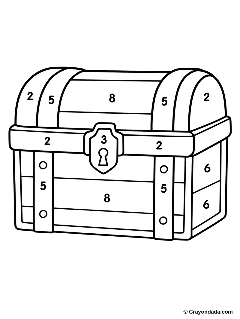 Colorful Treasure Chest Color by Number printable activity