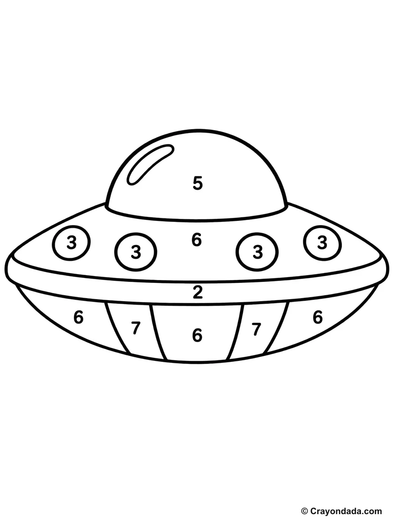 Colorful UFO Spaceship Color by Number printable activity