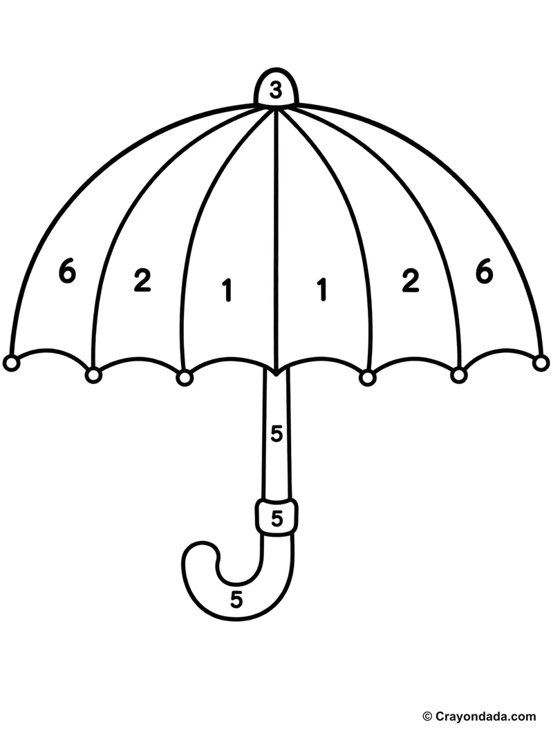 Colorful Umbrella Color by Number printable activity
