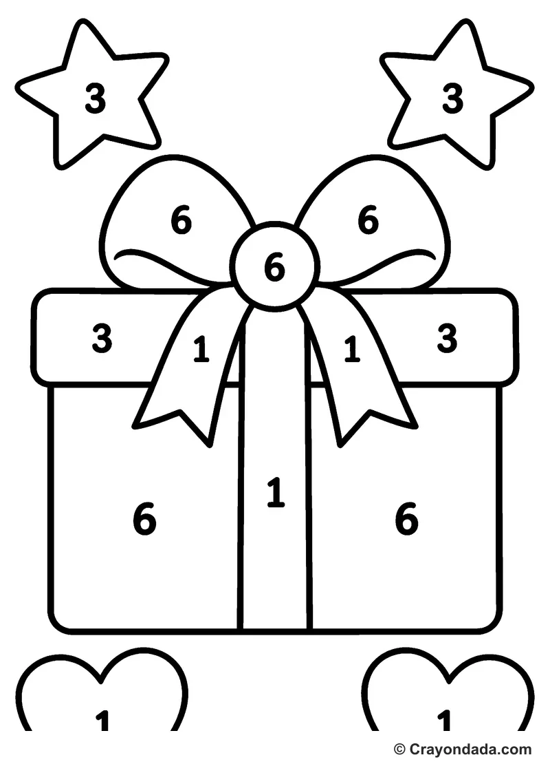 Beginner Gift Box Color by Number printable activity