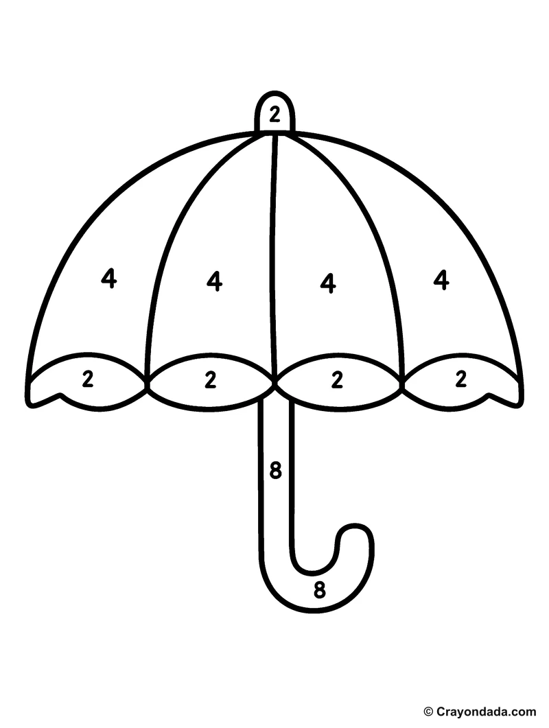 Green Umbrella color by number printable activity