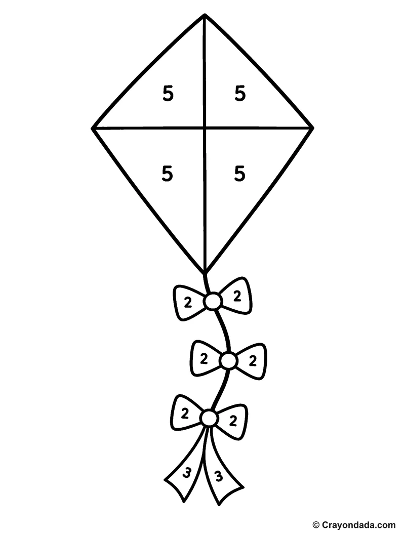 Kite With Bows color by number printable activity