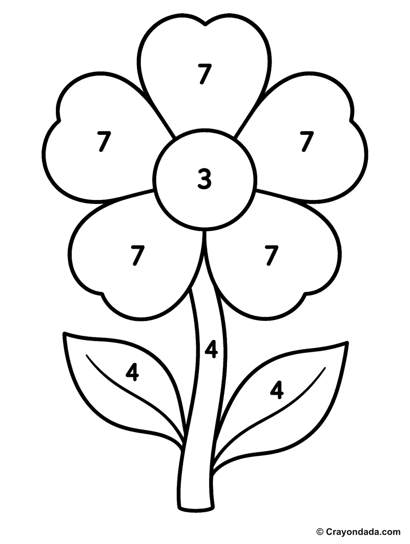 Pink Flower color by number printable activity