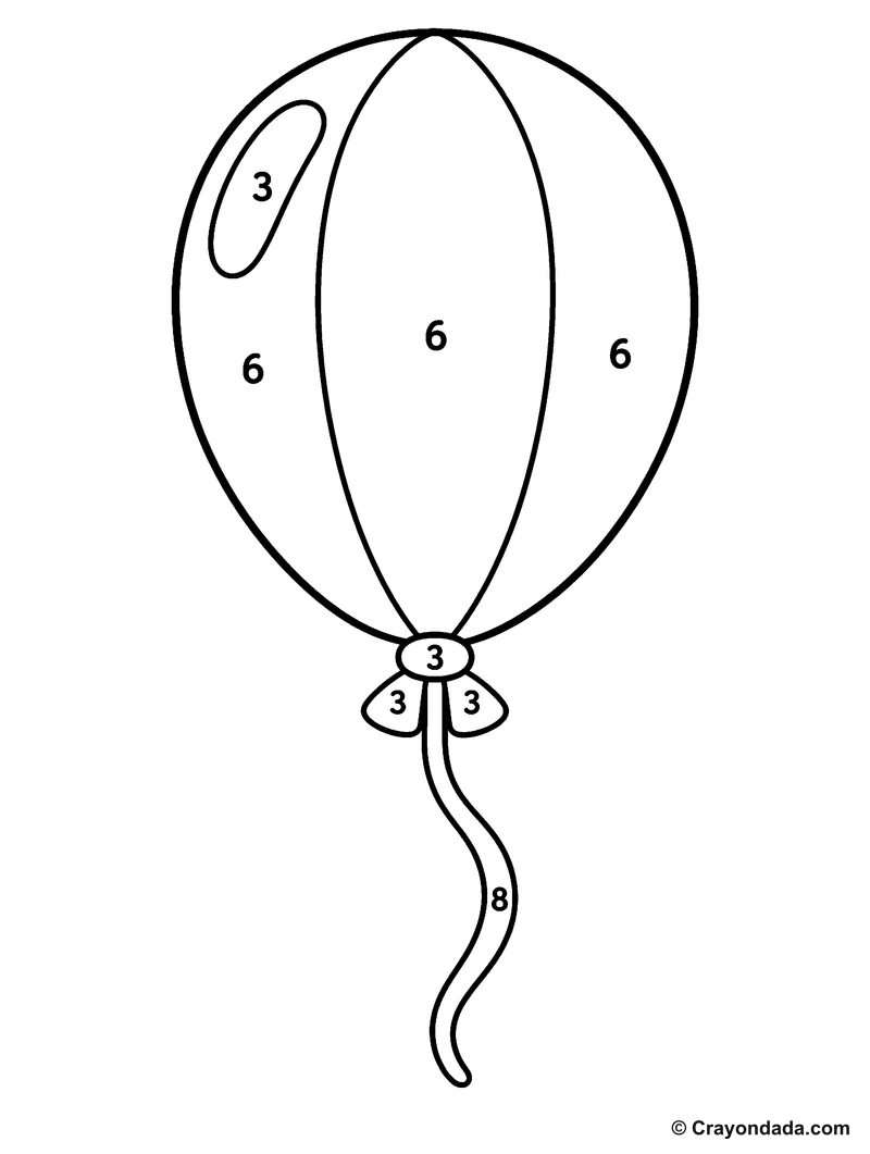 Purple Balloon color by number printable activity