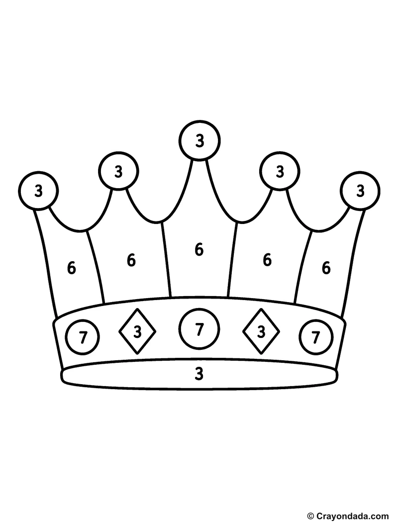 Purple Crown color by number printable activity