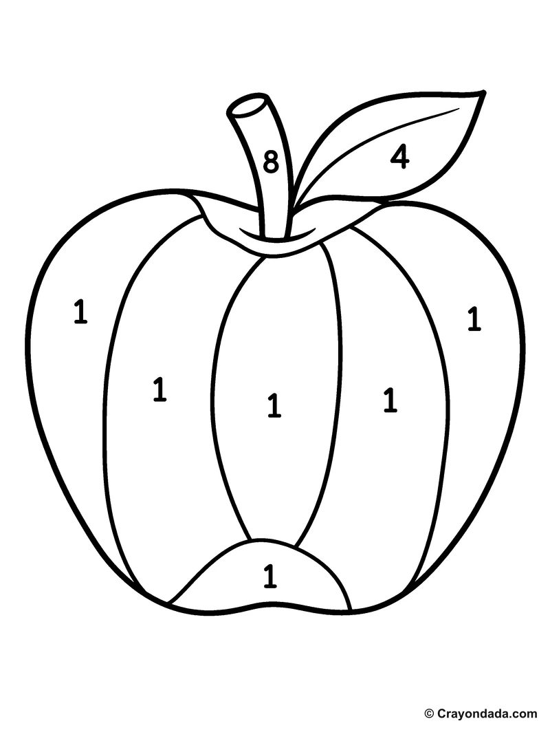 Red Apple color by number printable activity