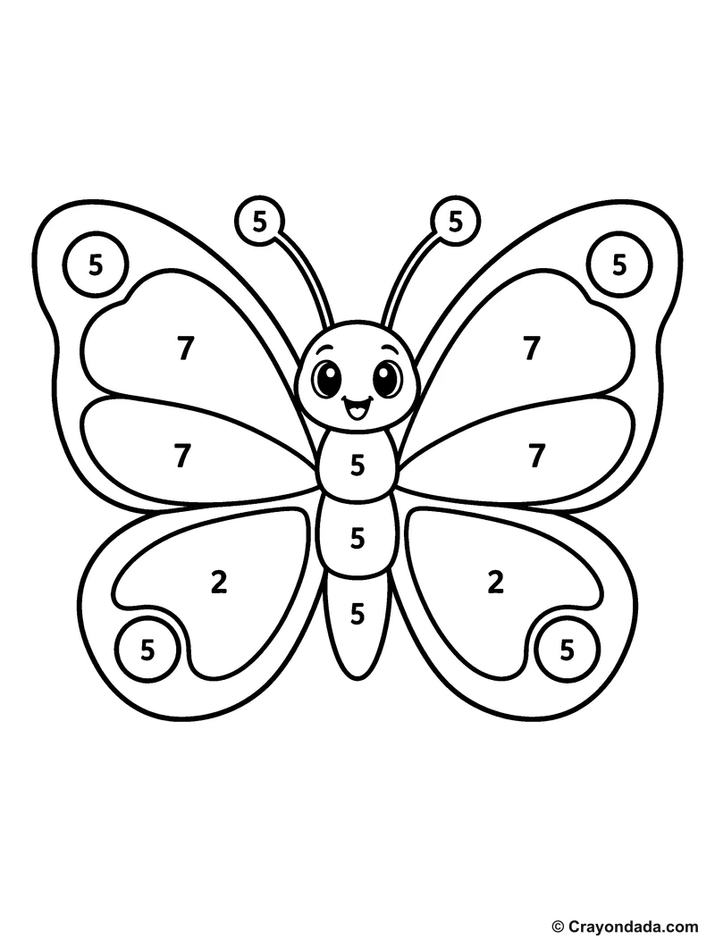 Smiling Butterfly color by number printable activity