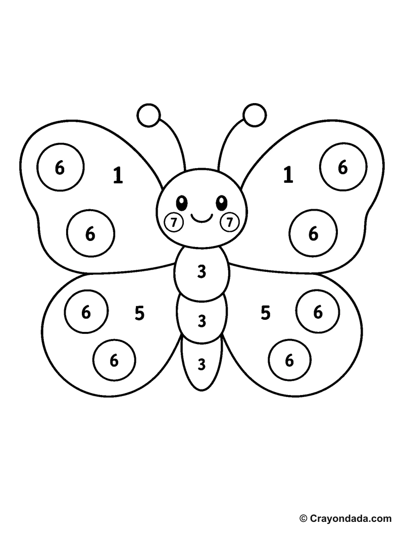 Solid Line Butterfly Color by Number printable activity