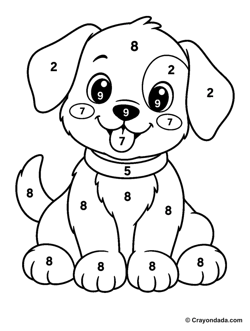 Solid Line Puppy Color by Number printable activity
