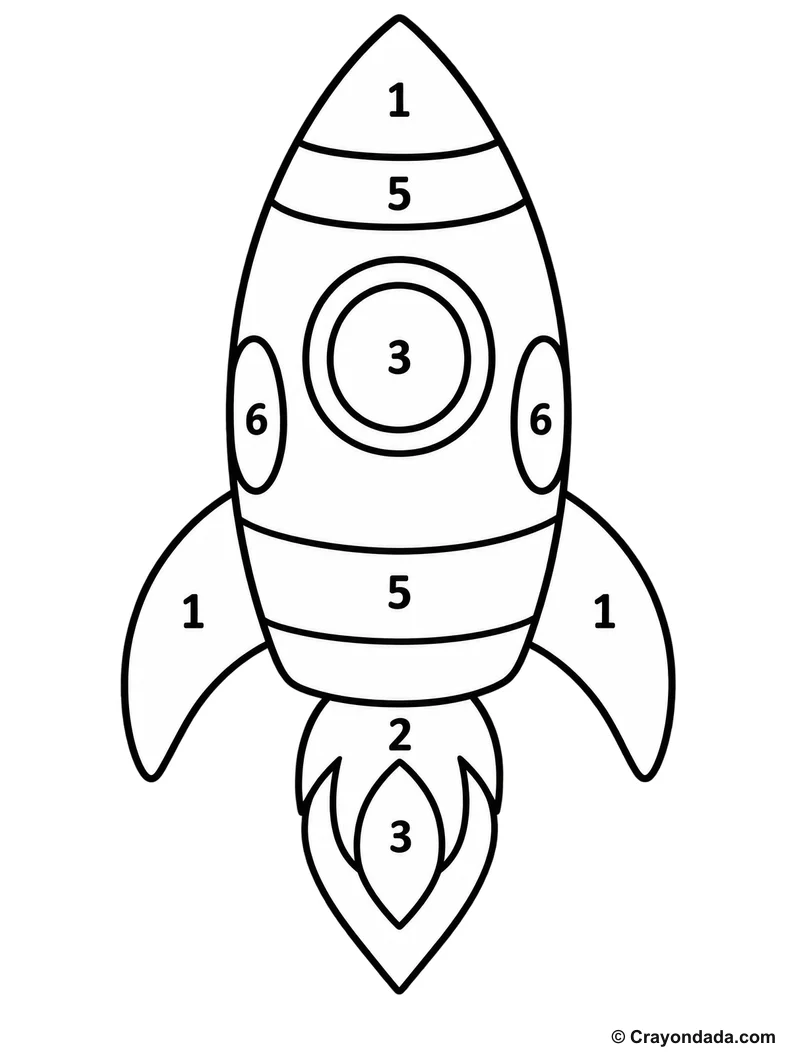 Solid Line Rocket Color by Number printable activity
