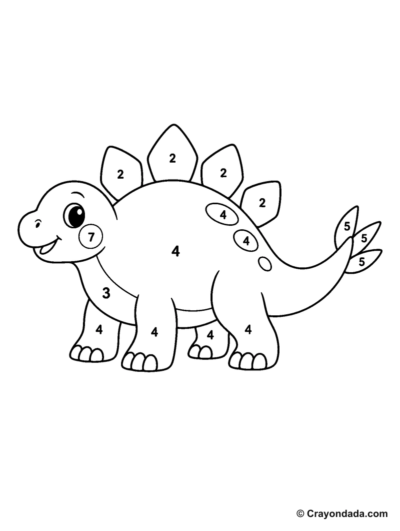 Solid Line Stegosaurus Color by Number printable activity