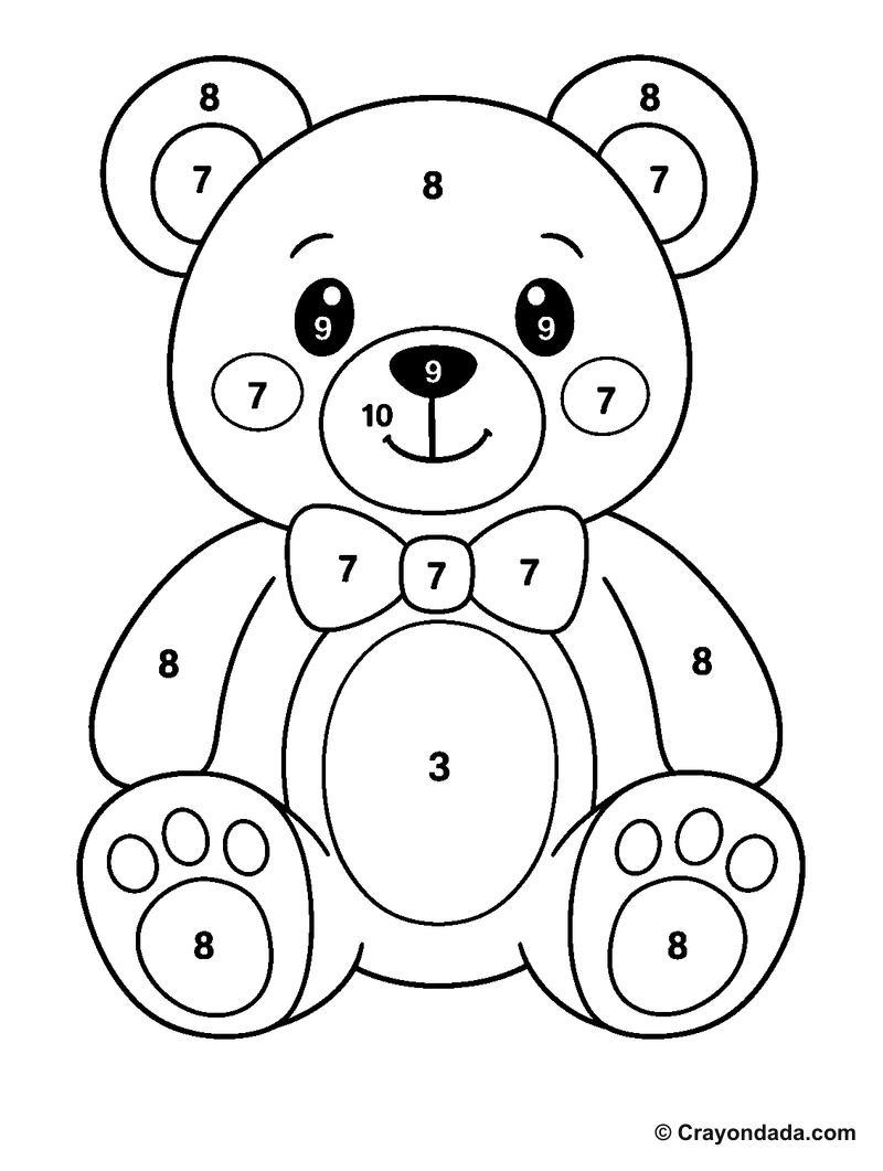 Solid Line Teddy Bear Color by Number printable activity