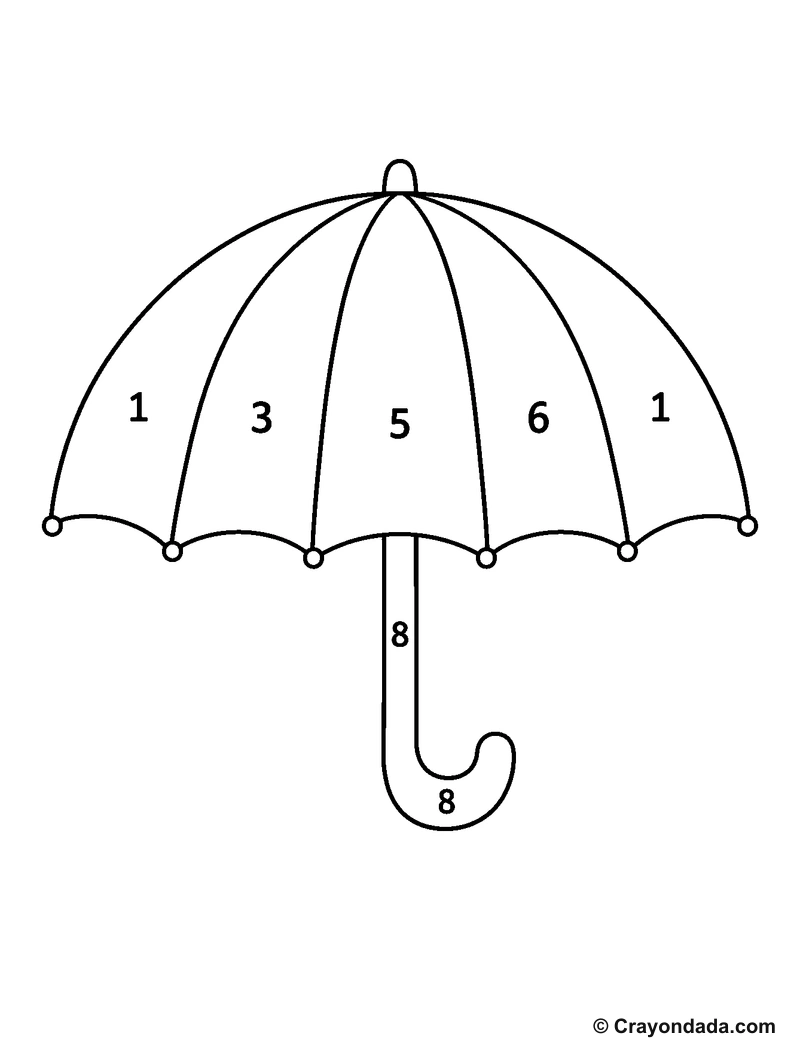 Solid Line Umbrella Color by Number printable activity