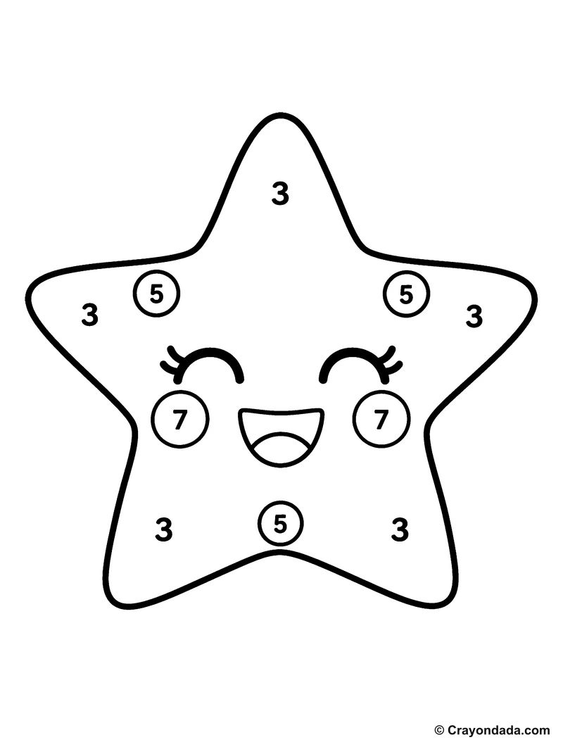 Yellow Star color by number printable activity