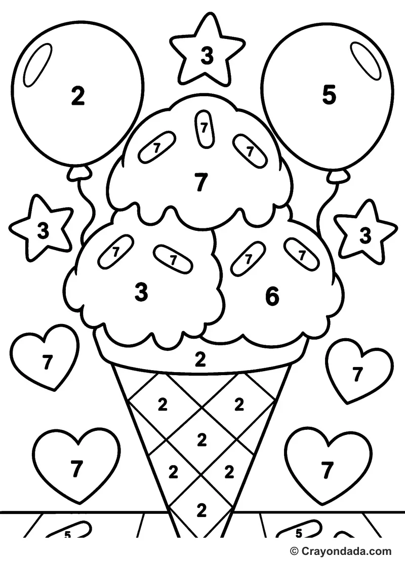 Big Ice Cream Treat Color by Number printable activity