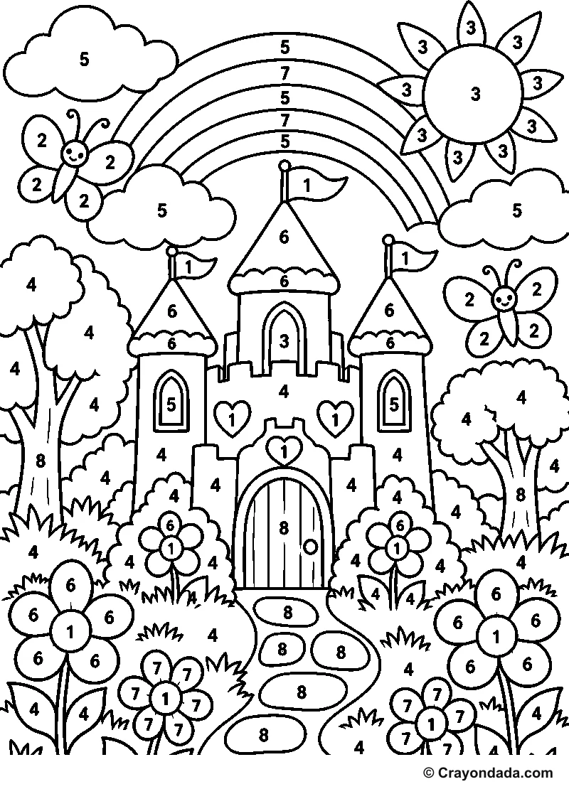 Castle Fairy Garden Color by Number printable activity