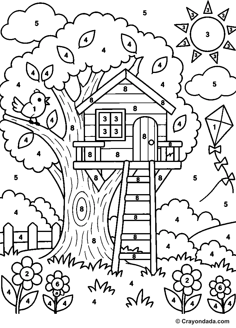 Cozy Tree House Play Color by Number printable activity