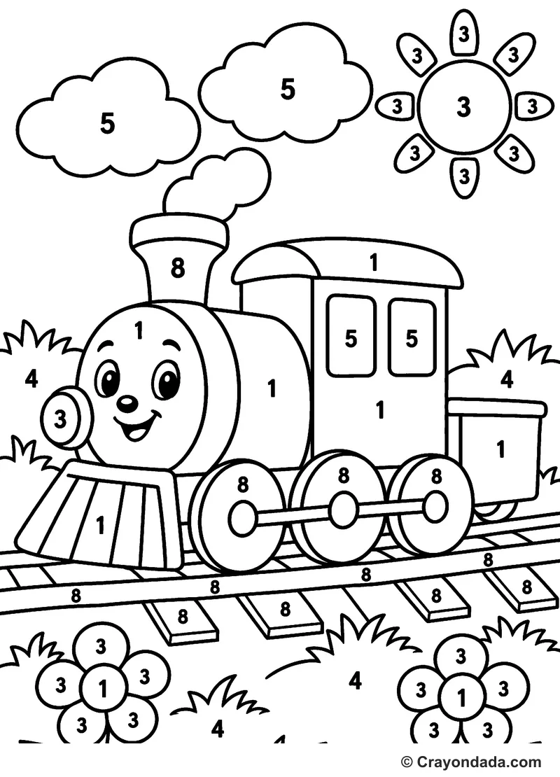 Cute Train Ride Color by Number printable activity