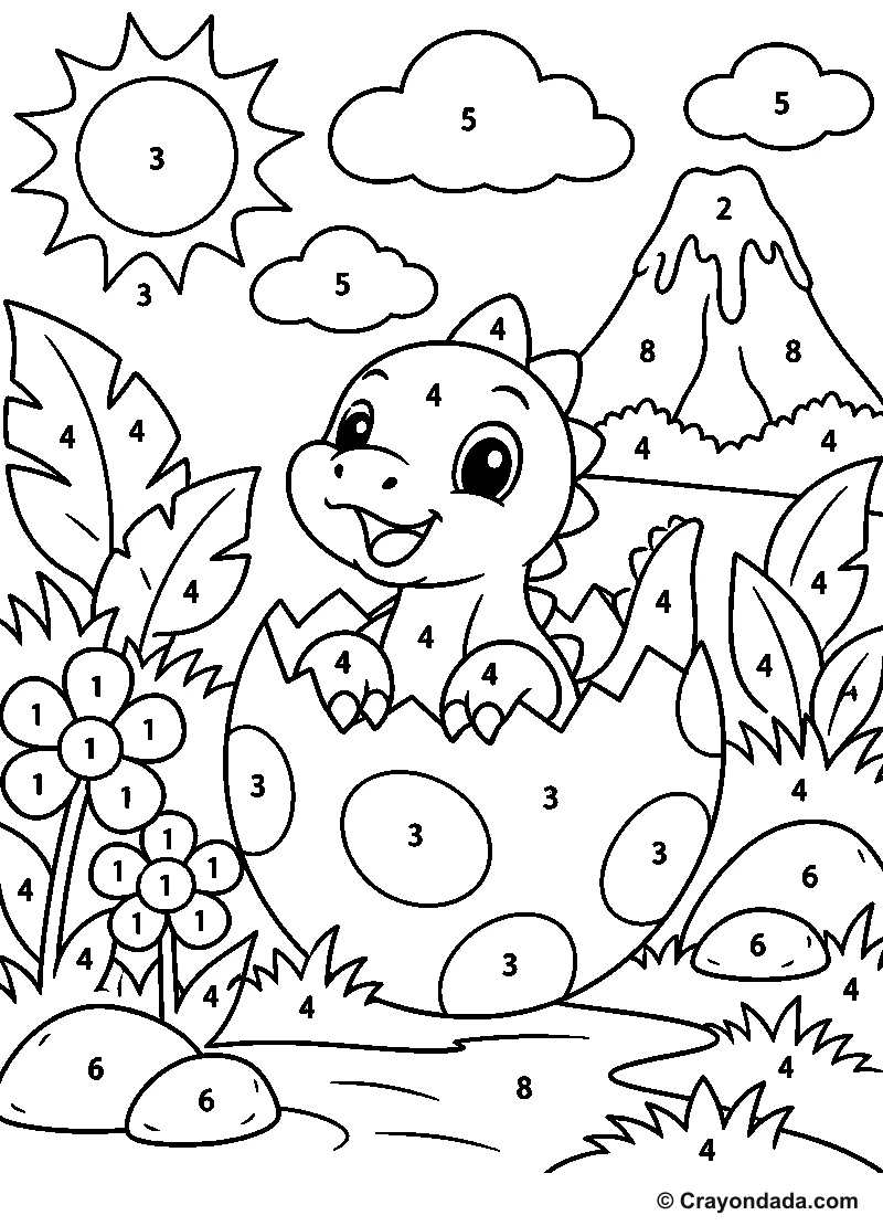 Dinosaur Egg Garden Color by Number printable activity