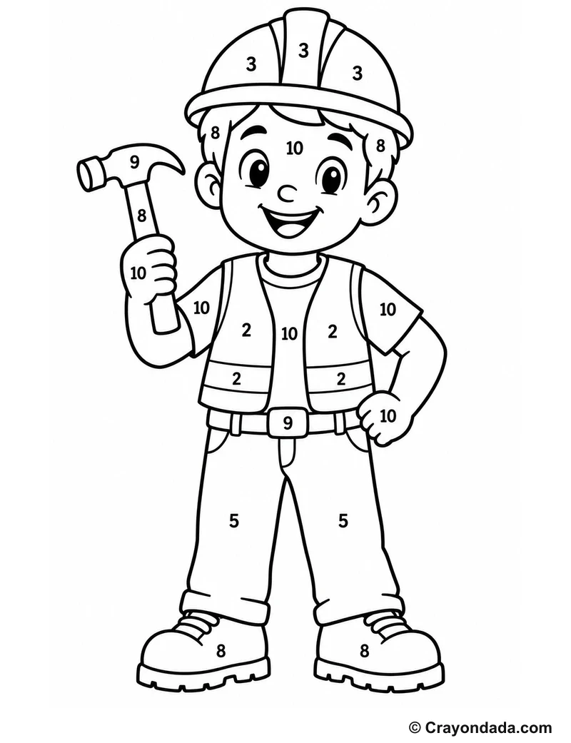 Builder Color by Number printable worksheet