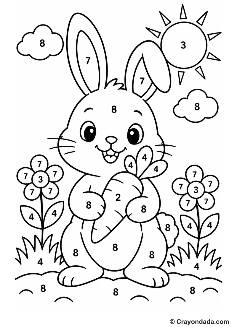 Bunny Carrot Garden Color by Number printable activity